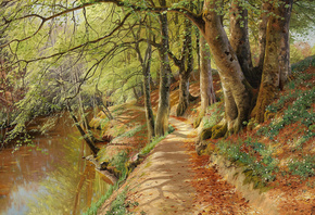 Peder Mork Monsted, Danish, 1895, A spring day in the woods with fresh-blow ...