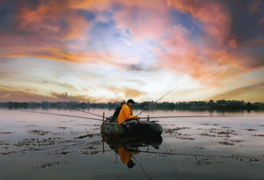 Nature, Fishing, Sunset, Lake