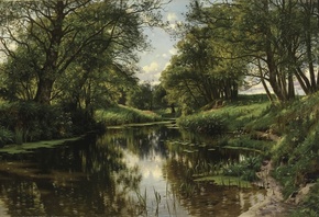 Peder Mork Monsted, Danish, 1905, River Landscape, Summer
