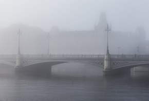 Vasabron, bridge, fog, Stockholm, Sweden