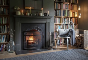 fireplace, living room, interior