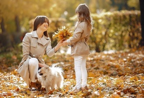 Autumn, Alley, Park, Daughter, Leaves