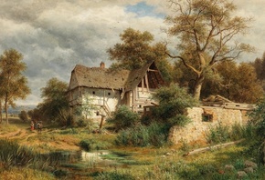 Ludwig Halauska, Austrian, 1879, A Dilapidated Farmyard in the Laabach Valley near Kaumberg