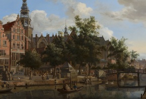View of Oudezijds Voorburgwal with the Oude Kerk in Amsterdam, 1670, Jan van der Heyden, Dutch, Adriaen van de Velde