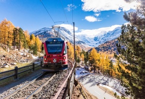Autumn, Bernina Express, Alps, Train, Switzerland