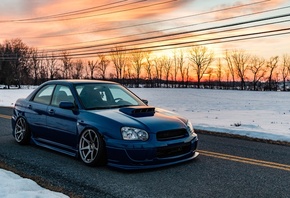 Subaru, Impreza WRX, WRX, Blue, Snow, Road