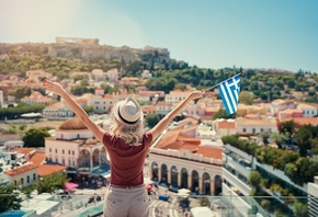 Athens, Greece, Acropolis, Greek flag