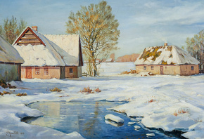 Peder Mork Monsted, Danish, 1915, A sunlit winter day in Denmark