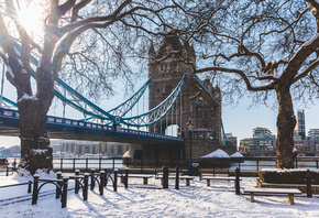 snow, London, Tower Bridge, River Thames