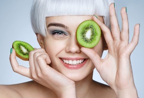 kiwi fruits, beauty face, diet, eating