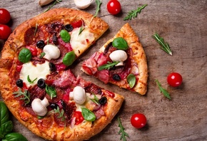 Pizza, Fast Food, tomato, mushrooms