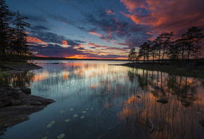 Nature, Lake at Dusk, Wood