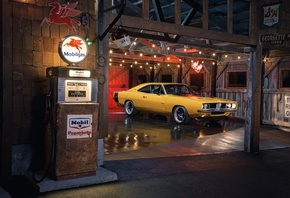 Classic, charger, 1969, dodge, ringbrothers, barn, yellow