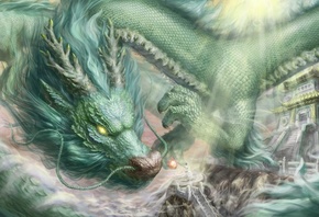 Green Dragon, art, fantasy