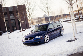 Volkswagen, Volkswagen Passat, Passat, Wagon, Blue, Snow, Stance