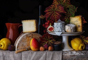 cheese, fruits, still life