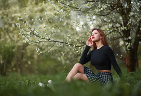 Vladimir Lapshin, women, model, Converse, brunette, women outdoors, sitting ...