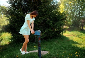Sergey Bogatkov, Diana Zhigareva, women outdoors, water, grass, flowers, na ...