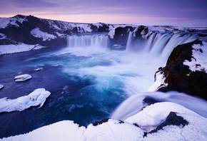 nature, winter, water, waterfall, Iceland, waterfall Godafoss