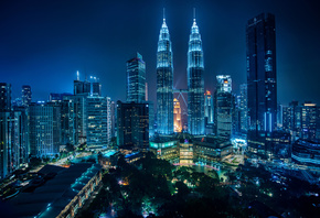 Kuala-Lumpur, Petronas Towers, skyscraper, Malaysia, city, night, lights, b ...