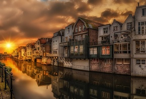 Sunset In Gorinchem, Steenenhoek Canal, Netherlands. Landscape