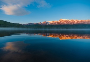 landscape, lake, nature, reflection, mountains, sky, water, clouds