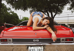 Leah Gotti, Chevrolet SS 427, American cars, women outdoors, women, mode, b ...