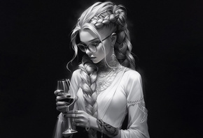 Fantasy world, , braids, glasses, digital art, blouse, fantasy, blonde, rendering