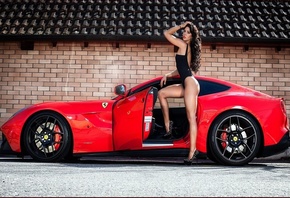 Anja zeidler, red, ferrari, model, sexy, heels, brunette, swimsuit