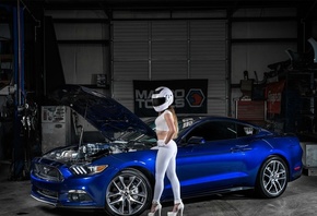 Model, Blue, Mustang, Ford, Beauty, Garage, helmet