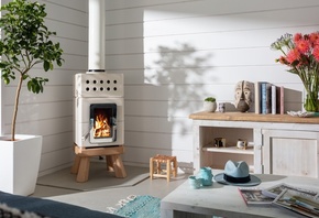 beach house, northern Cornwall coast, warming log burner