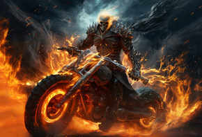 Ghost Rider, Bike, Flames, drawing, art