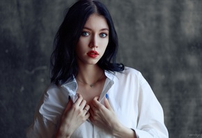 Evgeniy Bulatov, , indoors, brunette, blue eyes, studio, red lipstic ...