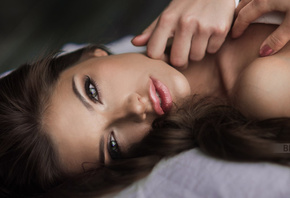 Dmitry Belyaev, model, , face, brunette, lips, makeup, beautiful, women, lying on back, long hair
