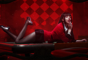 , Jabami Yumeko, anime girls, Alin Ma, model, cosplay, red eyes, Kakegurui, Xenon