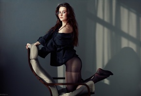 Evgeniy Bulatov, women with glasses, , ass, brunette, black shirt, w ...