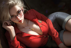 AI Art, blonde, Stable Diffusion, neckline, , women with glasses, je ...