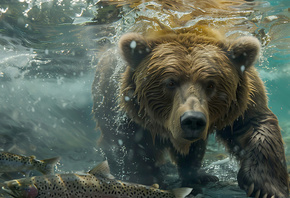 Urso, Animal, Natureza, Pescador, Fundo Rio