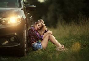Vladimir Lapshin, blonde, plaid shirt, women outdoors, model, , jean ...