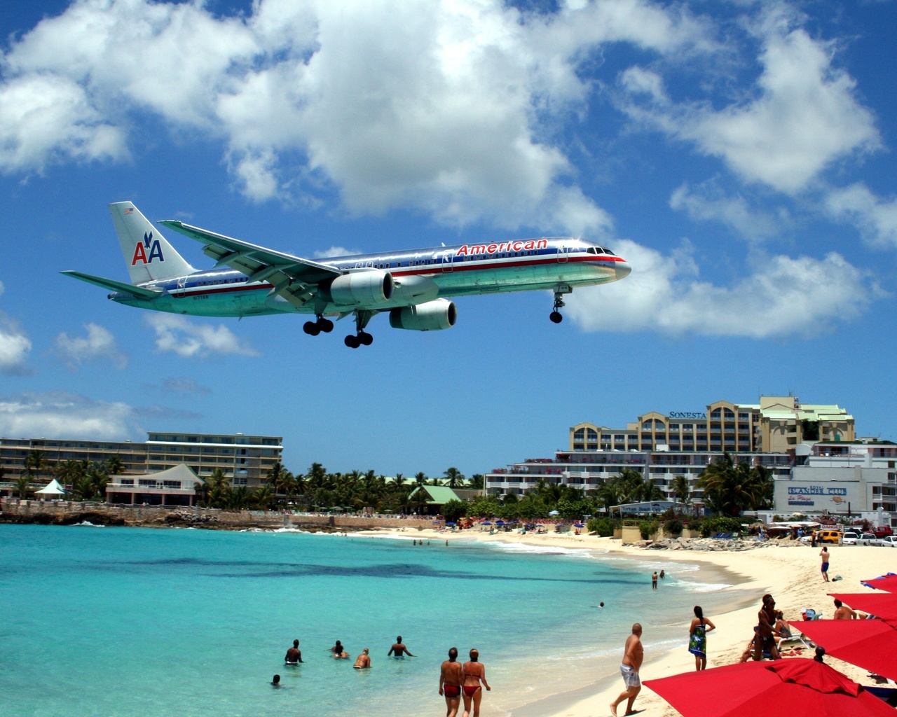 , , st.maarten airport, american 757