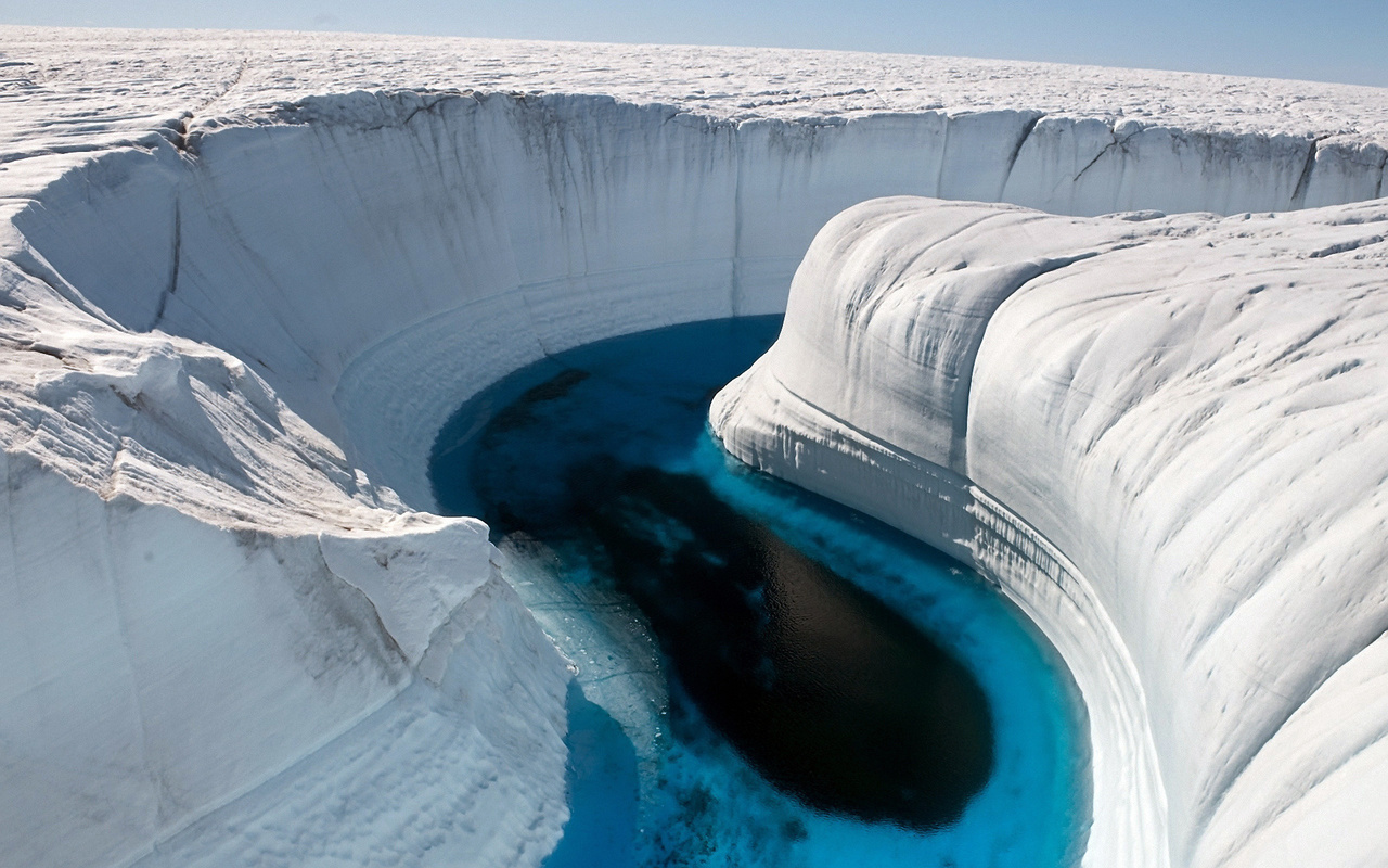 Ice, canyon, lake