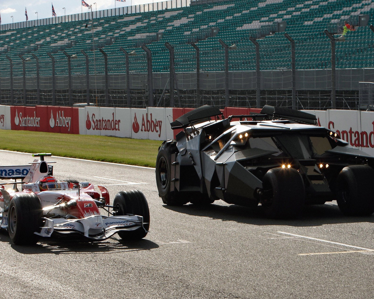 at silverstone, car, with, Toyota, batmobile, the, f1, the dark knight movie, from