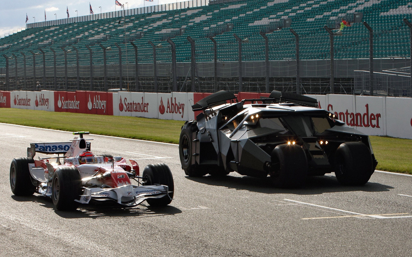 at silverstone, car, with, Toyota, batmobile, the, f1, the dark knight movie, from