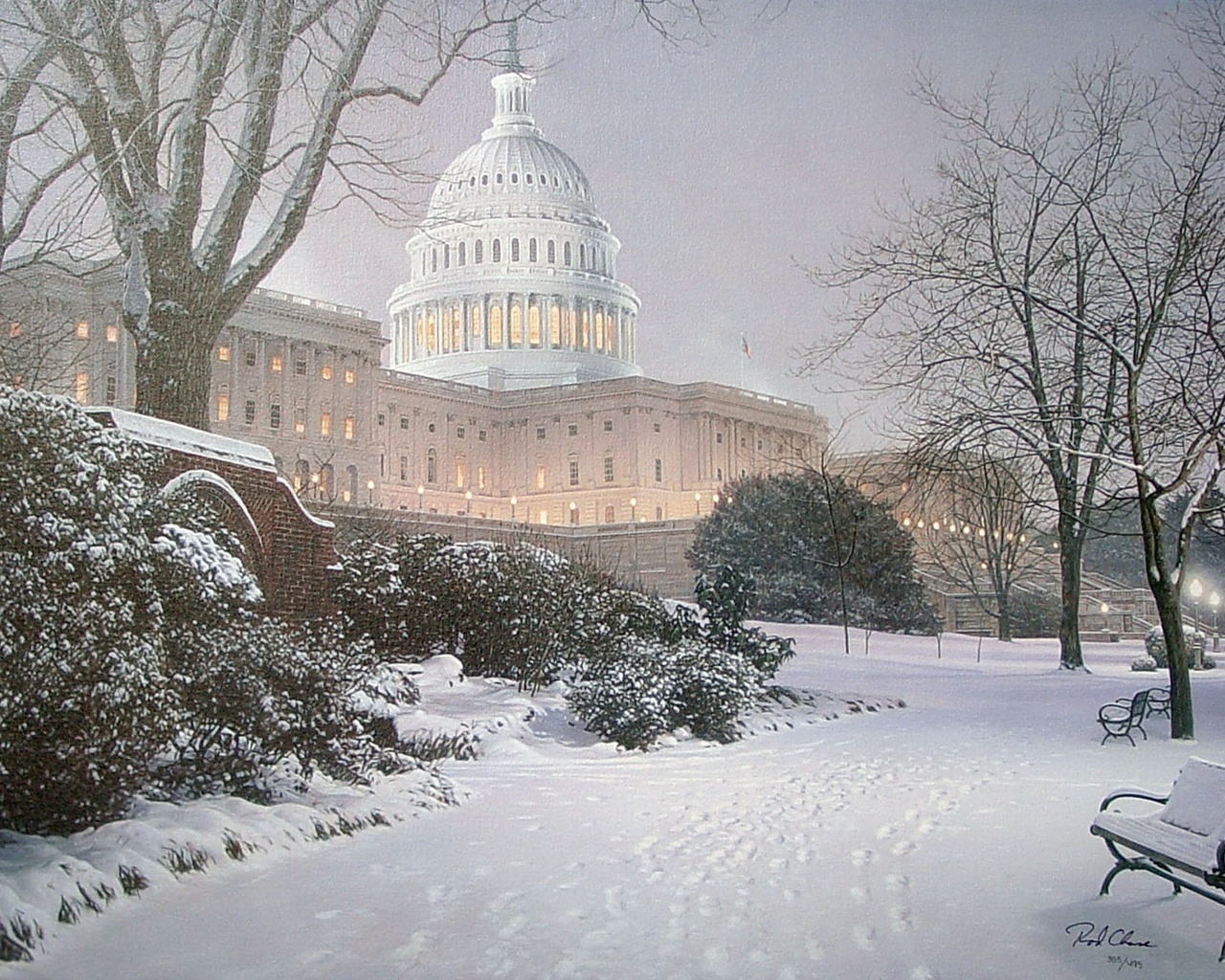 rod chase, united states capitol, painting, Evening on the hill, meeting place, hill, evening, park