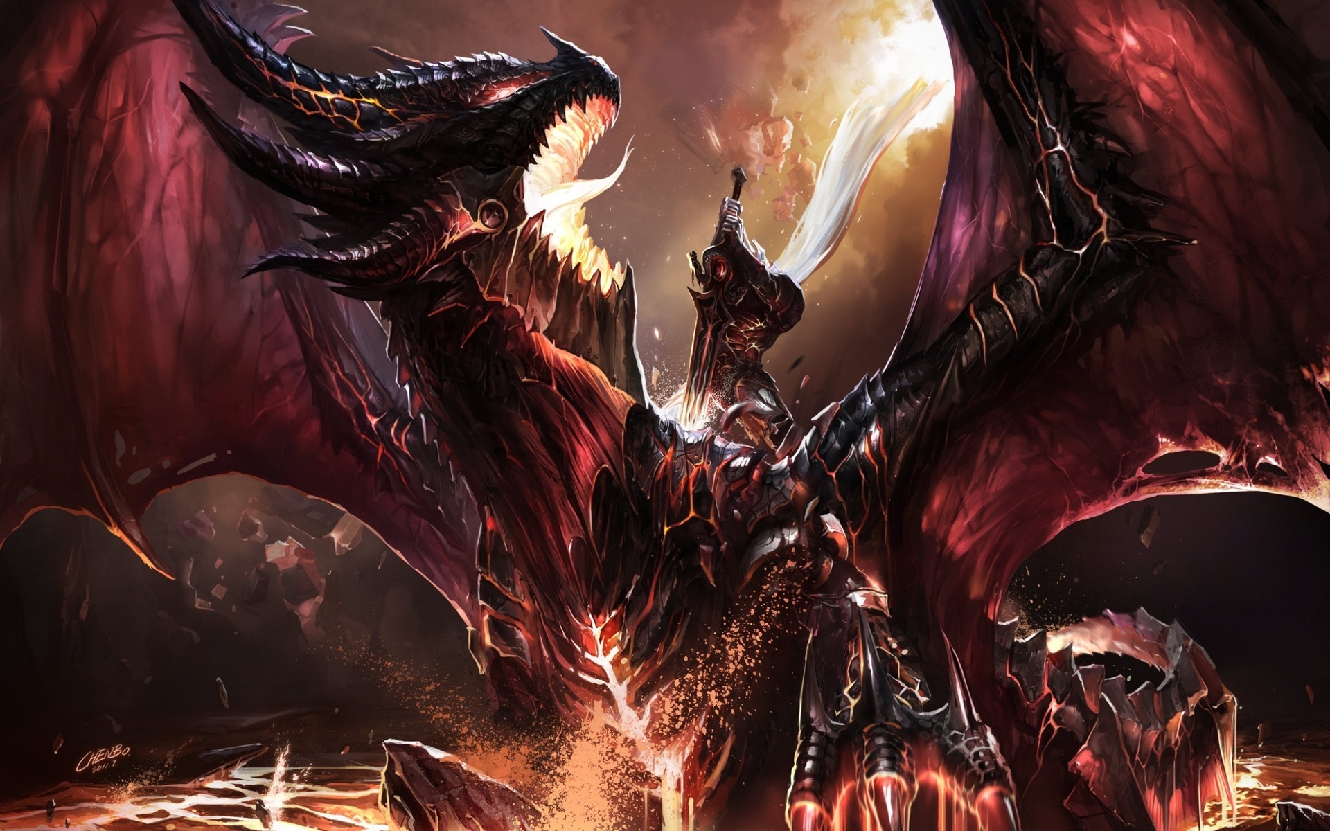 world of warcraft, Kill deathwing, battle, fanart, dragon, art, chenbo, , wow