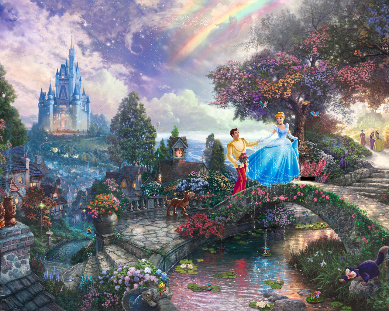 thomas kinkade, film, walt disney, Cinderella wishes upon a dream, animated, painting, art