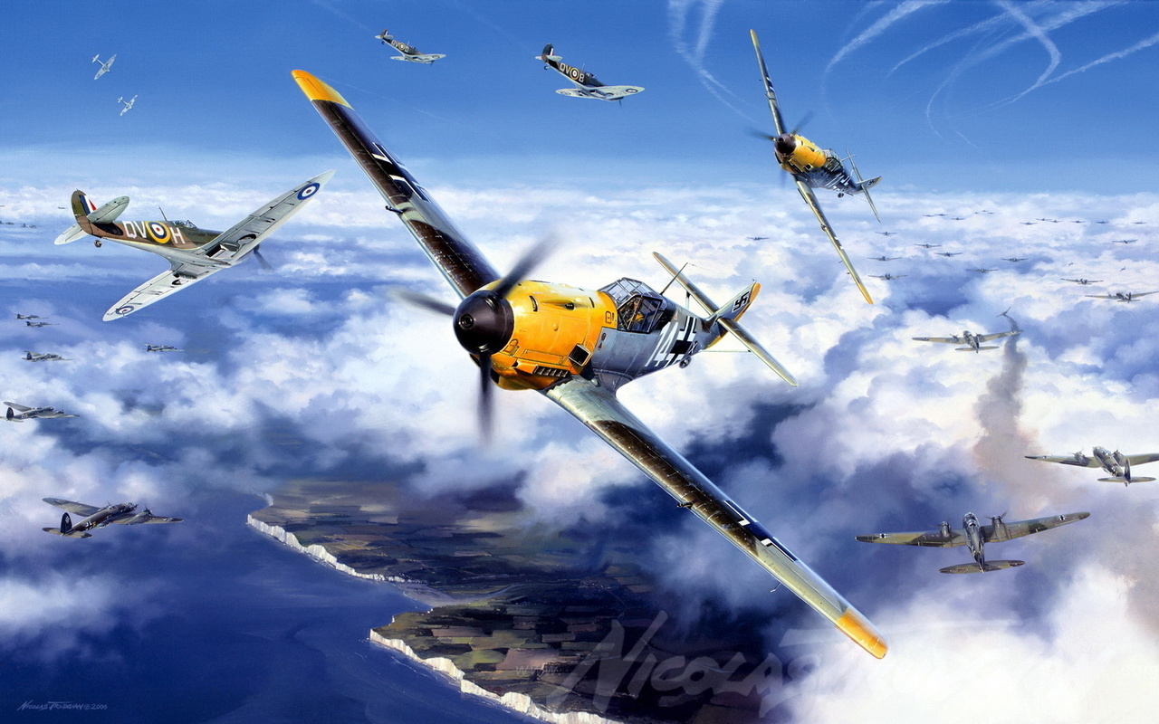 bf-109, Messerschmit, me-109, bf.109, spitfire, mk ia, x4179, qv-h, unwin, 19 sqn, 1940, battle of britain, messerschmitt