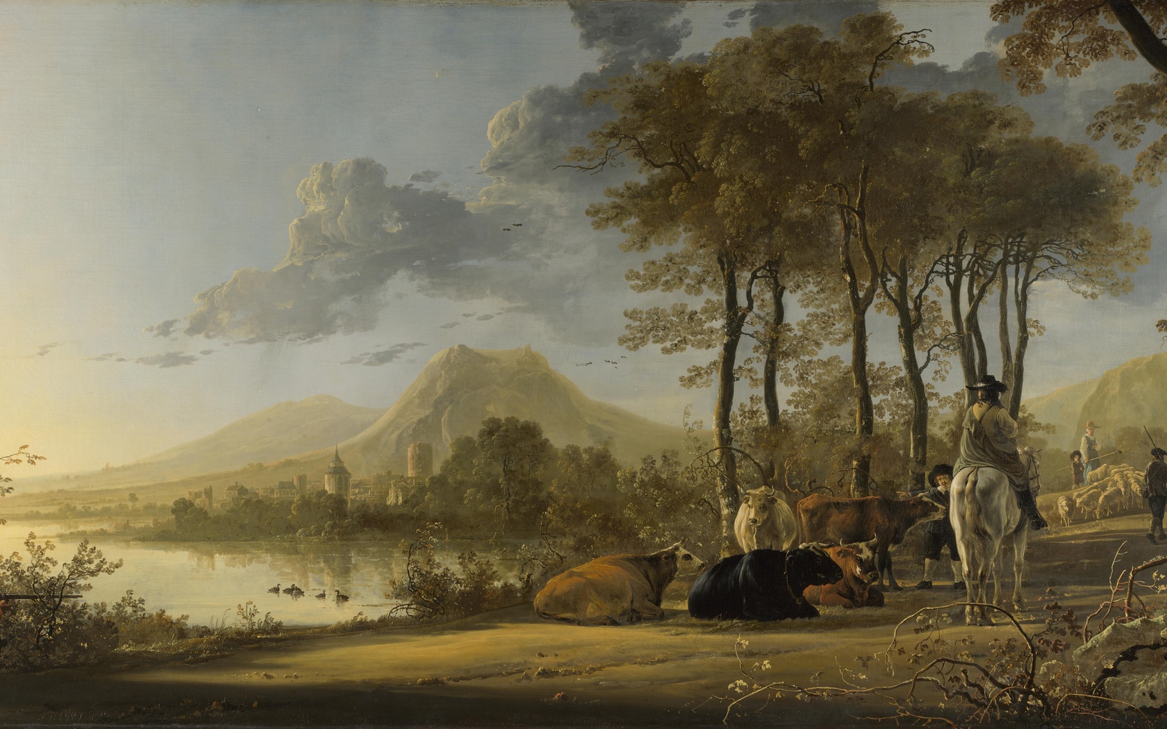 river landscape with horseman and peasants, , ,  , ,