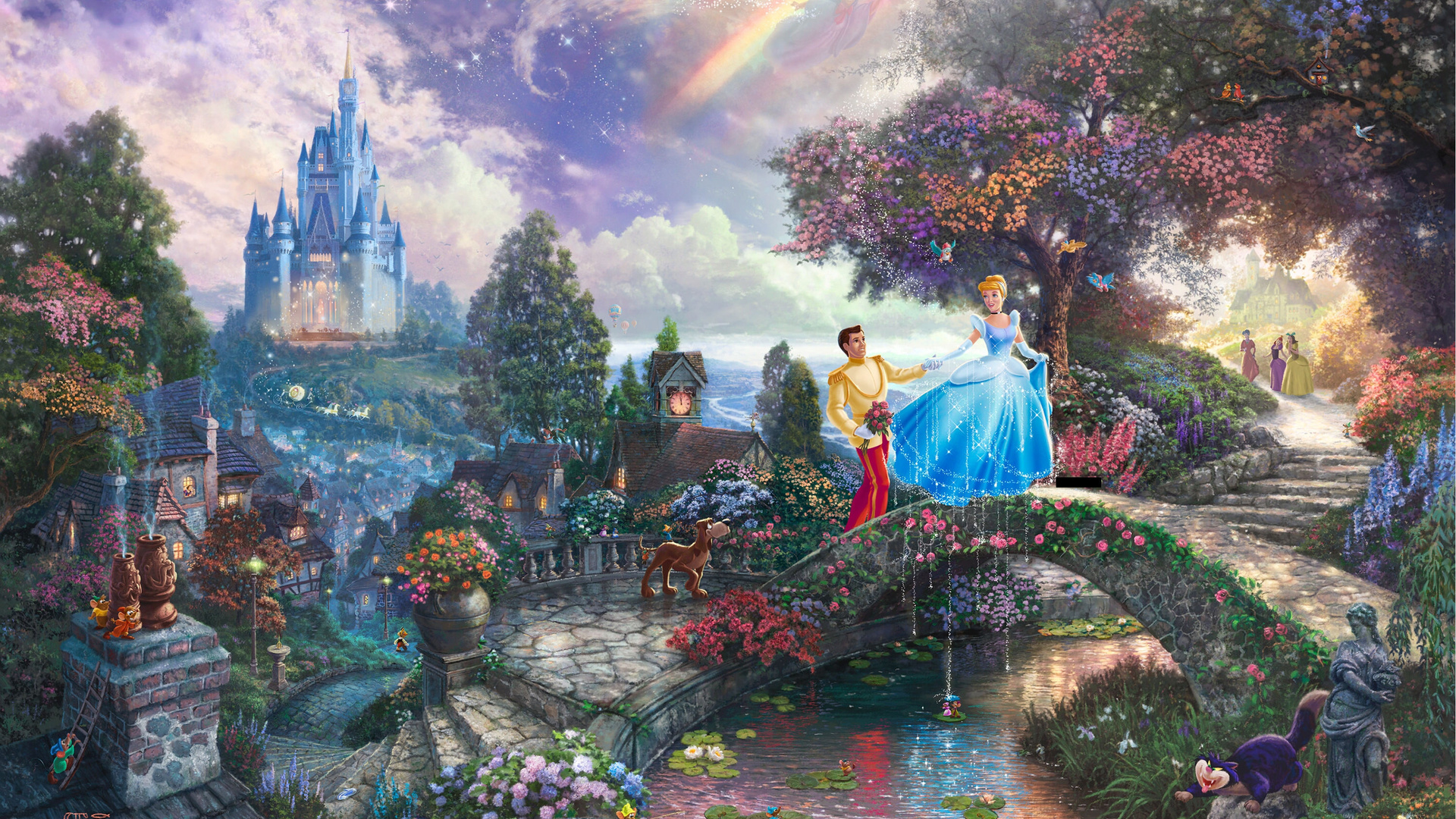 thomas kinkade, film, walt disney, Cinderella wishes upon a dream, animated, painting, art