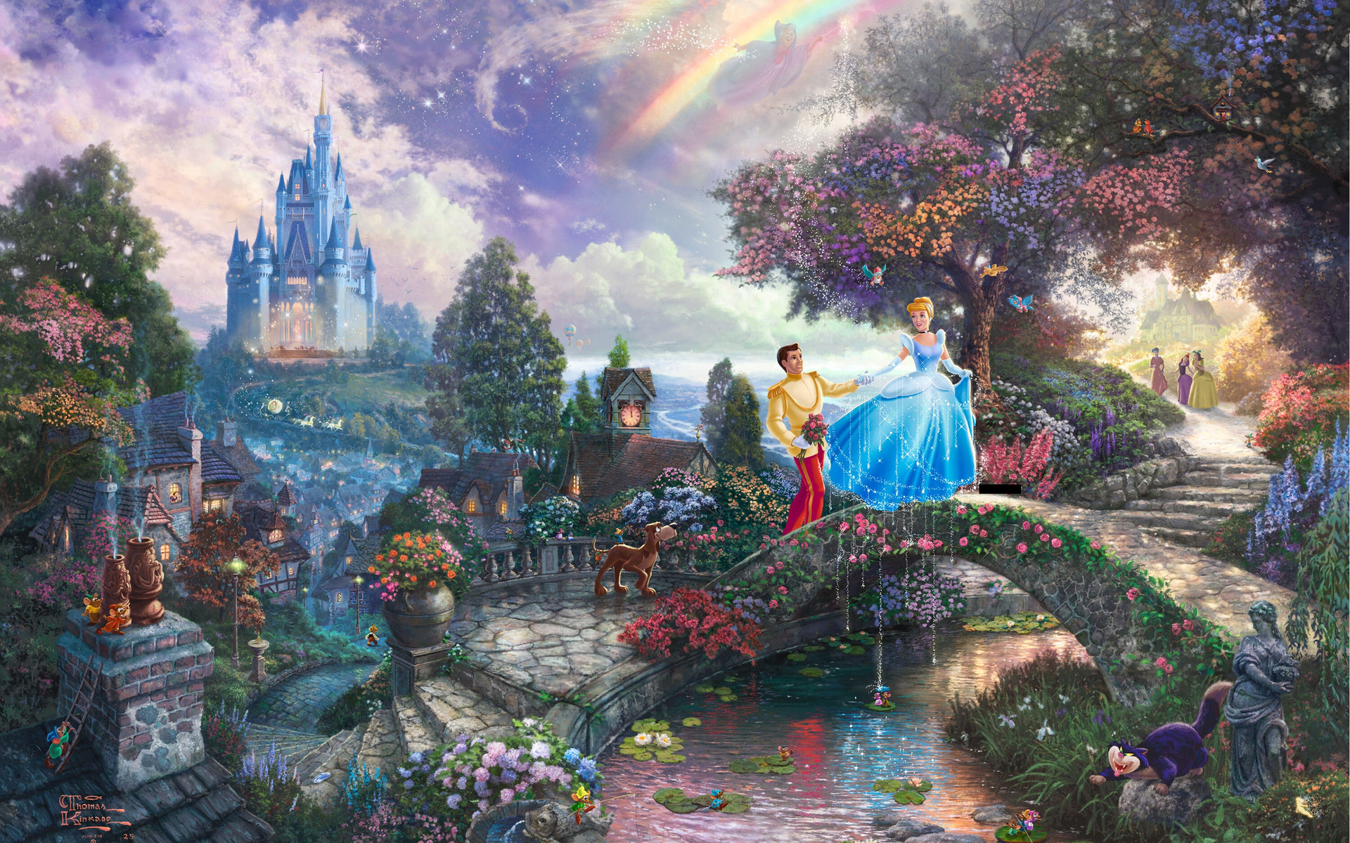 thomas kinkade, film, walt disney, Cinderella wishes upon a dream, animated, painting, art